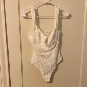 Astr White Textured Bodysuit